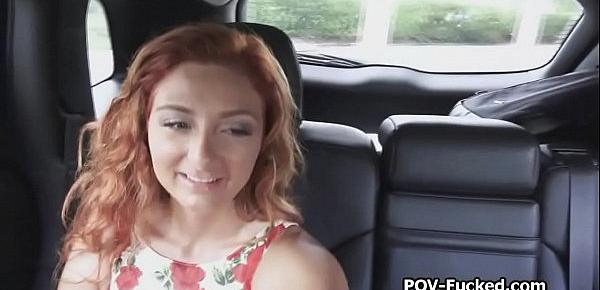  Cab driver bangs redhead teen on backseat